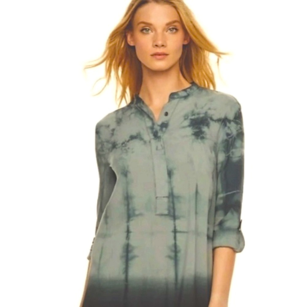 ROCK & REPUBLIC women’s shirt Boho tie dye Popover black gray blouse XS top